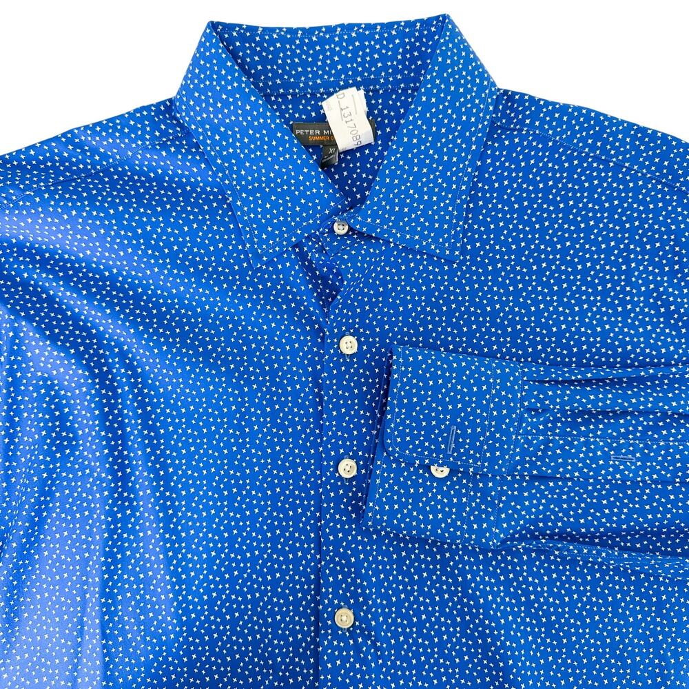 Peter Millar Summer Comfort Stars Blue White Button Up Shirt - XL